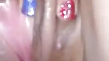 Very horny girl masturbating with clear talking